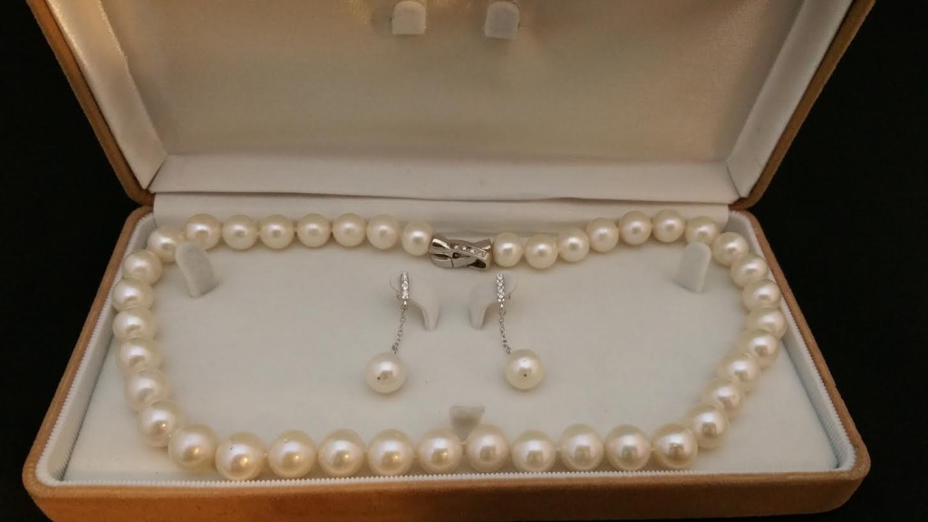 pearl necklace and matching earrings